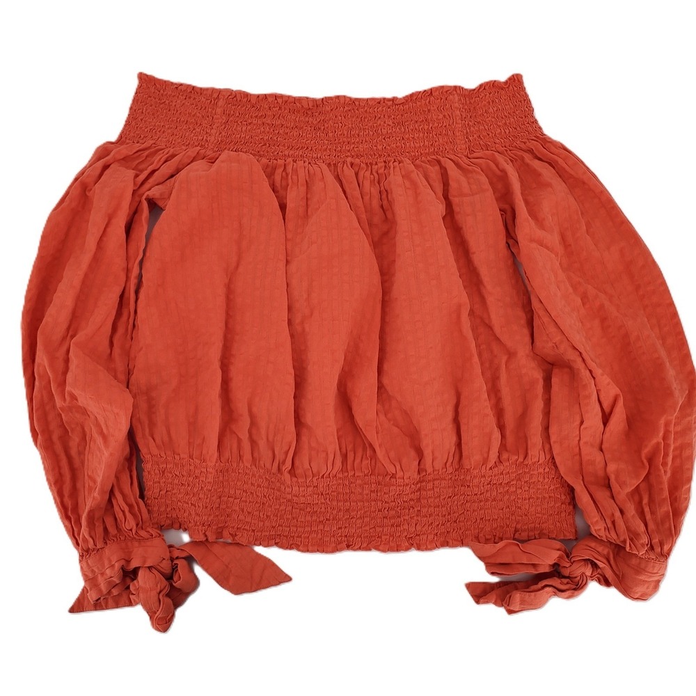 Melrose and Market Smocked Off Shoulder 100% Cotton Top Medium Burnt Orange